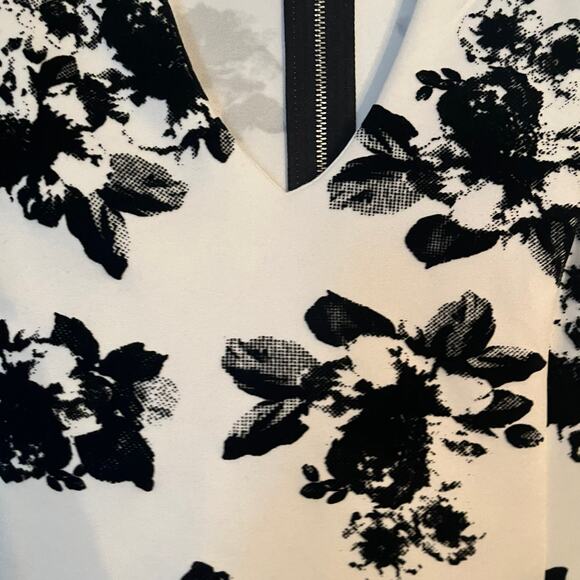 Fifth & Park Career Dress Sz 12 Black & White Velvet Flowers V-neck Sleeveless - Picture 7 of 11